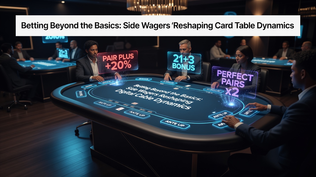 Digital card table interface displaying multiple side wager options alongside standard betting areas