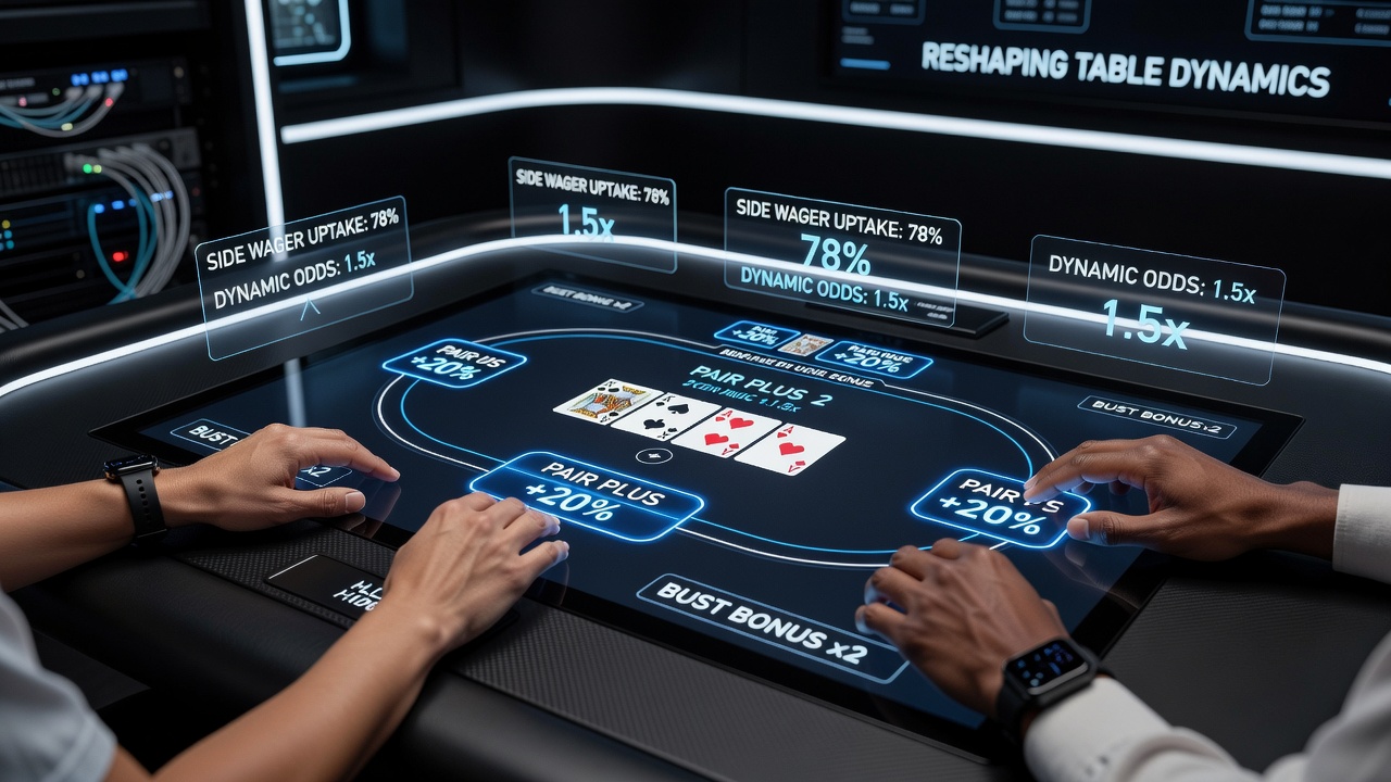 Analytics dashboard showing side wager adoption trends and payout frequency across multiple digital tables