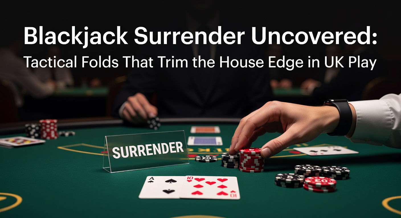Blackjack table showing surrender option with chips and cards in a UK online casino interface