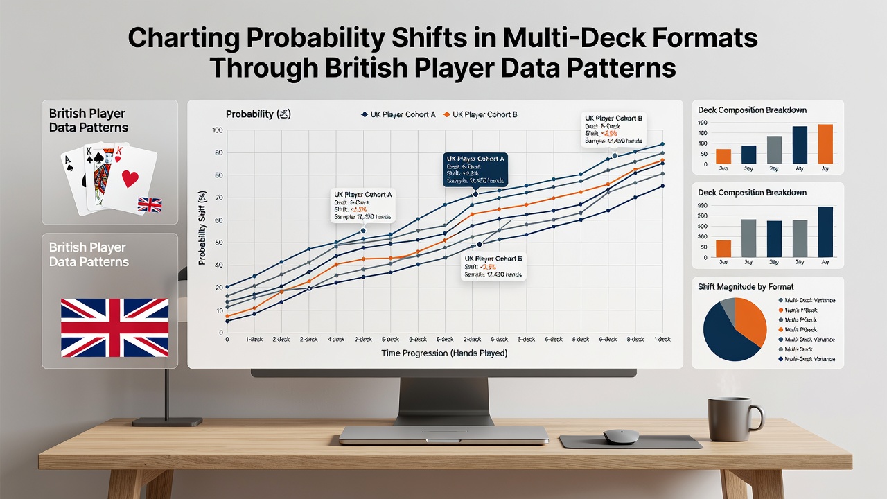 Graph illustrating shifts in expected value and standard deviation for multi-deck blackjack using UK player statistics from 2023-2026