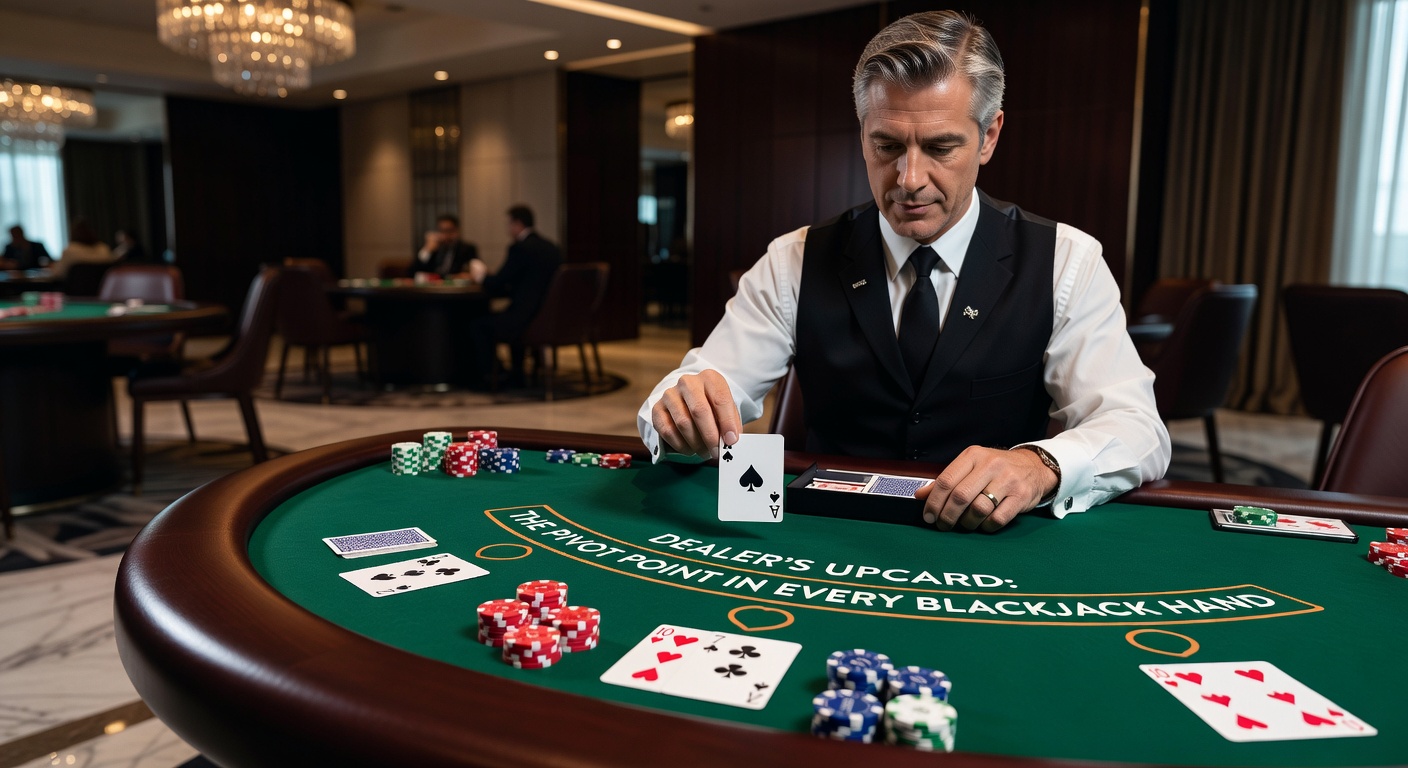 Blackjack strategy chart illustrating decisions based on dealer's upcard versus player hand totals, with highlighted pivot points