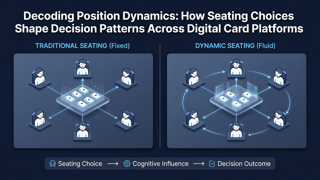 Digital card table interface showing player seating positions and betting order indicators on an online platform