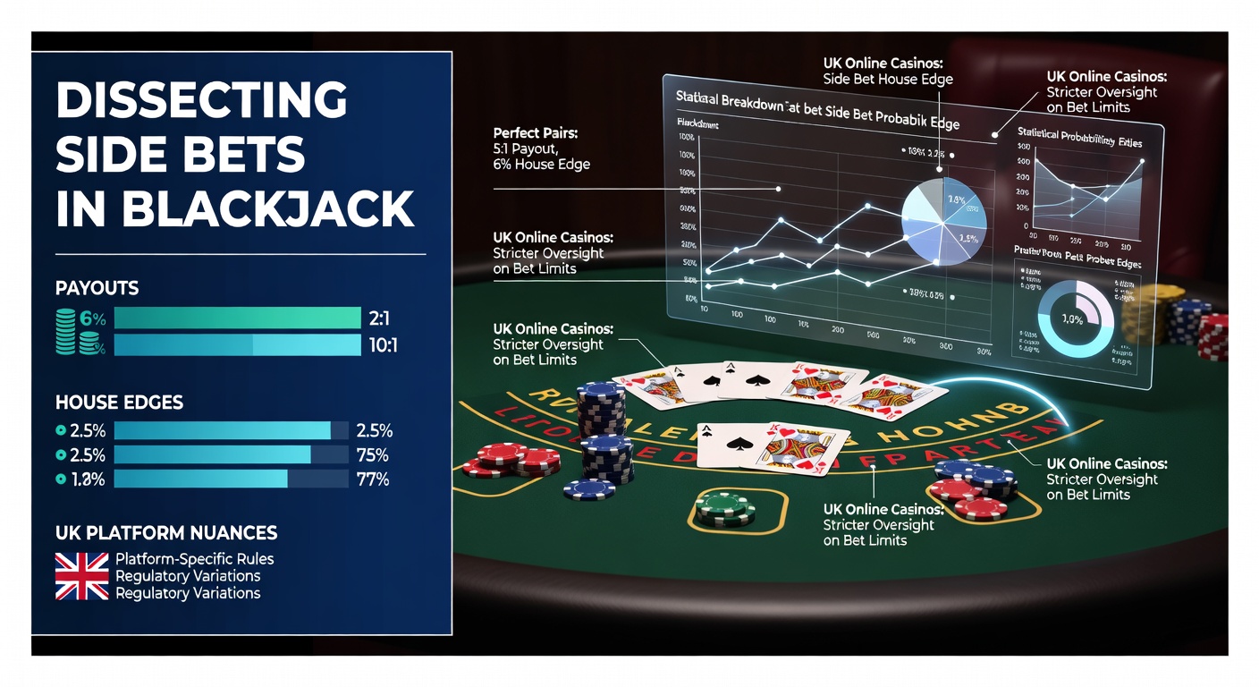 Illustration of a blackjack table highlighting various side bet options with chips placed strategically around the betting area