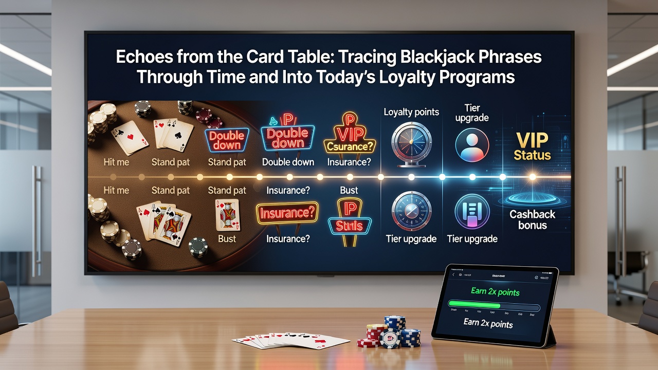 Modern casino loyalty program dashboard displaying tier levels named after blackjack terms with point balances and reward icons