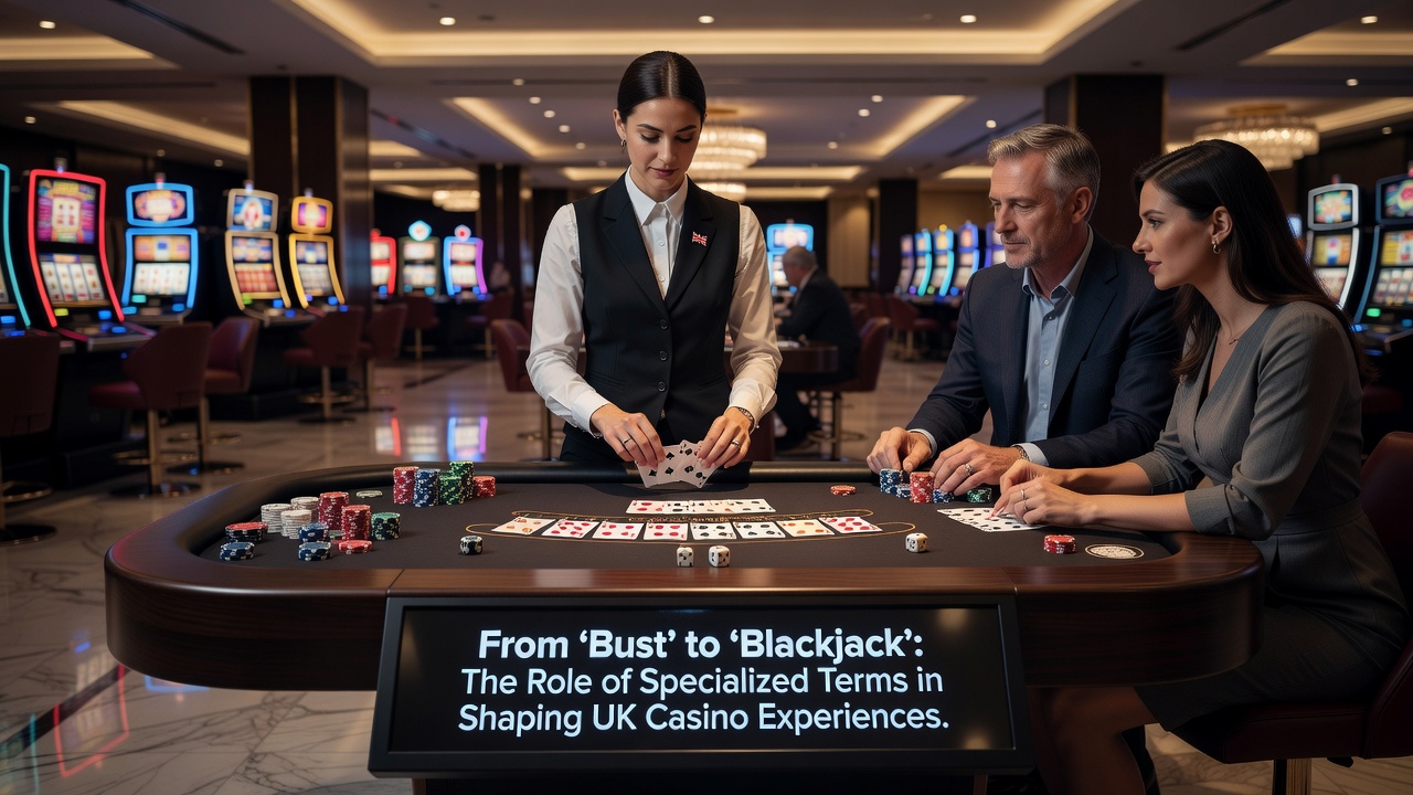 Close-up of casino chips and cards illustrating terms like hit and stand used in UK blackjack