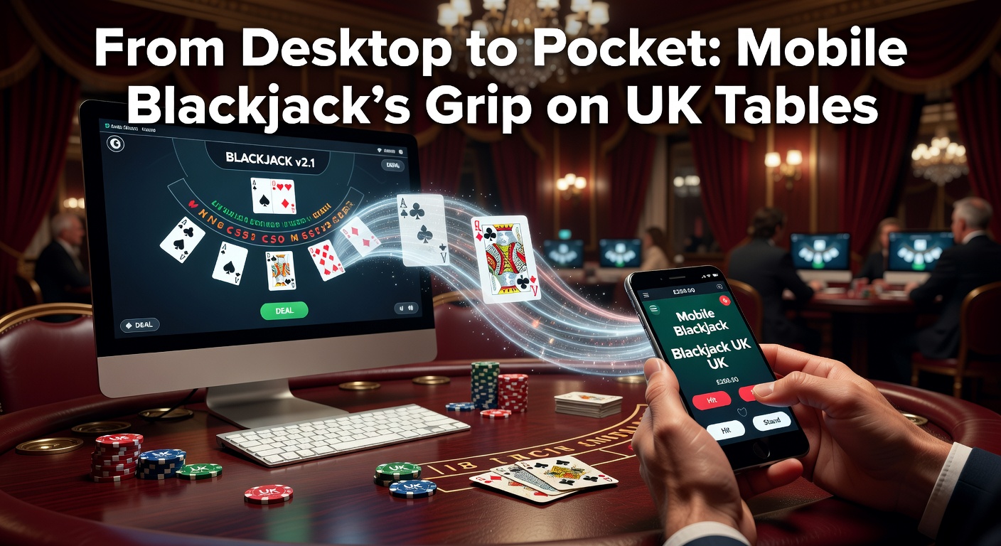 Smartphone displaying a mobile blackjack table with cards and chips in a UK-themed casino interface
