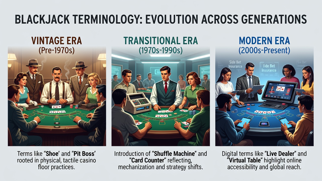 Modern digital blackjack interface highlighting updated terminology for online and mobile play