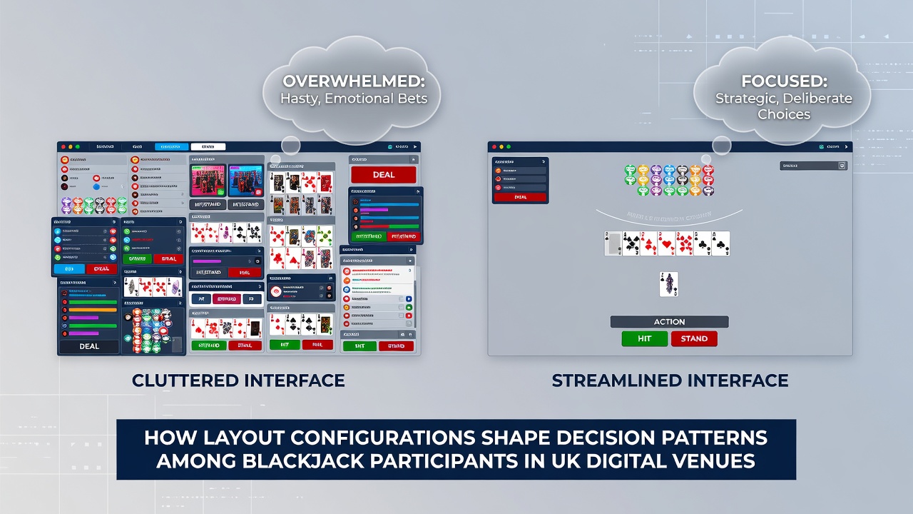 Digital blackjack table layout showing button placements and card display configurations on a UK online platform