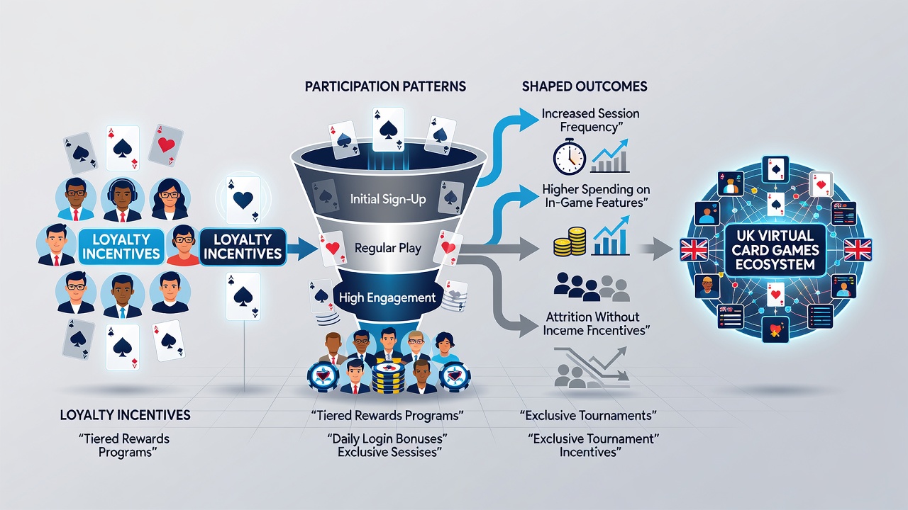 Graph illustrating participation patterns and loyalty tier progression for UK virtual card game users over a six-month period