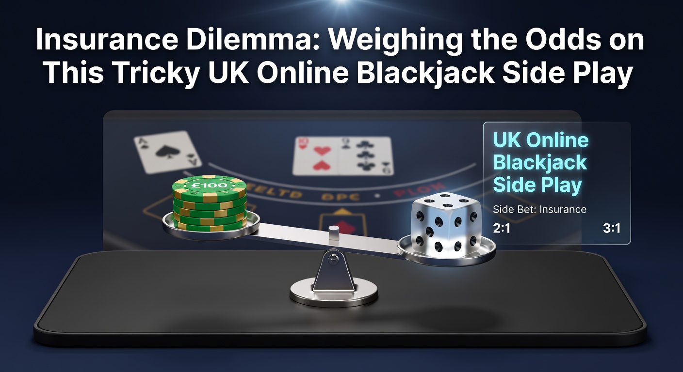 Digital illustration of a blackjack table highlighting the insurance bet option during a dealer's ace upcard, with chips stacked for the side wager