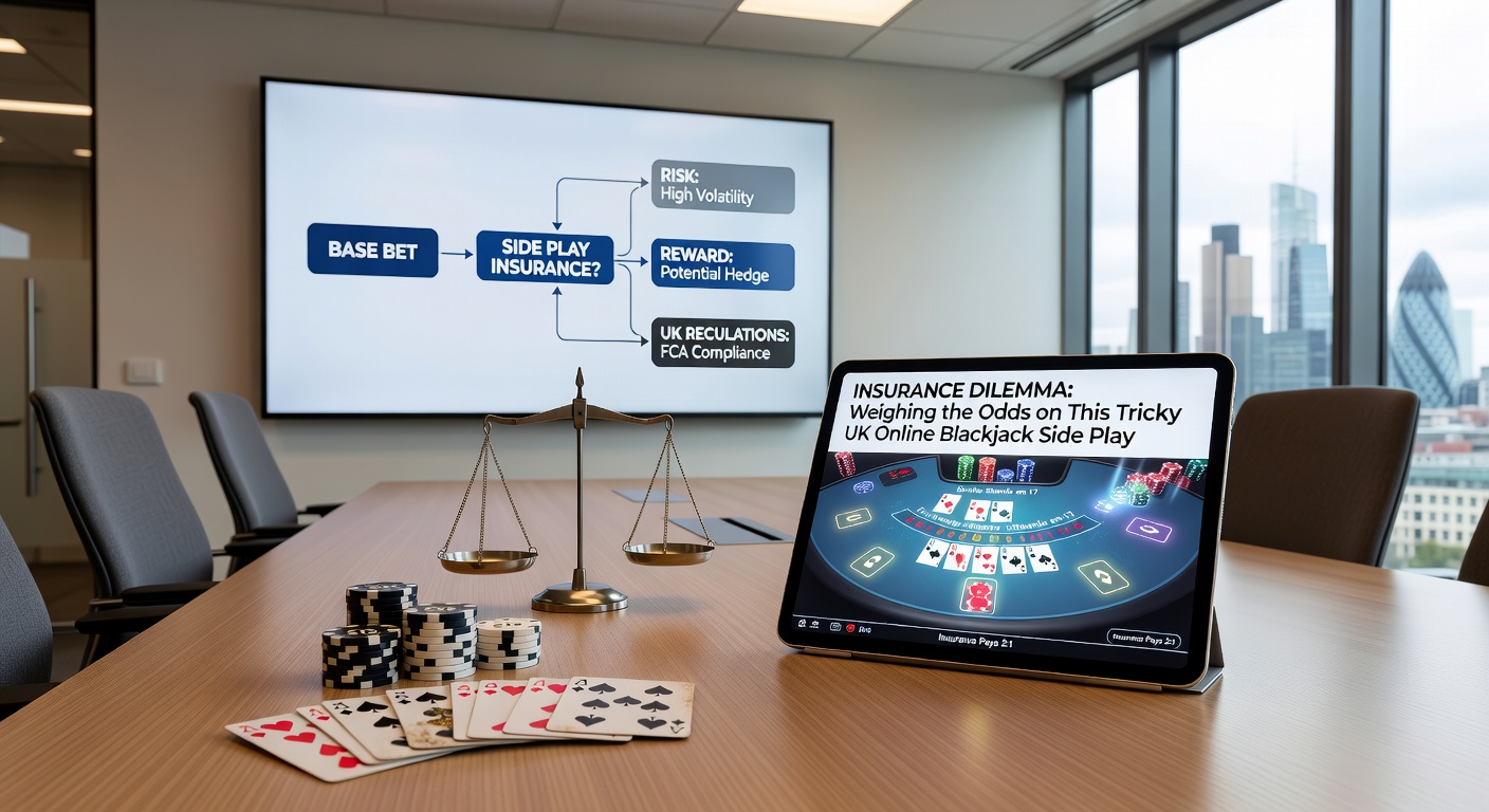 Close-up graphic of blackjack odds chart comparing insurance bet house edge across deck numbers, with probability bars for dealer blackjack on ace upcard