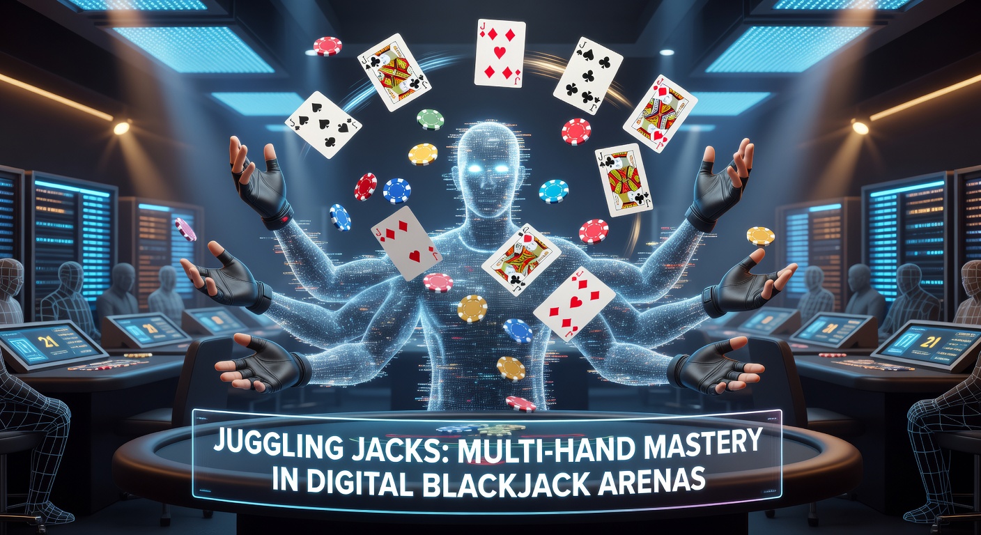 Digital screen showing multiple blackjack hands in play, with cards fanned out across the interface, highlighting simultaneous betting action