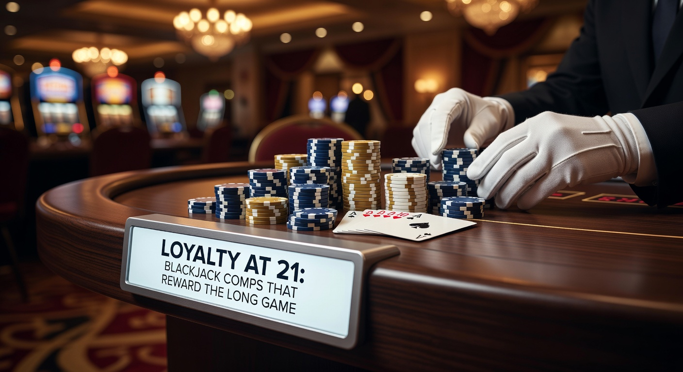 Players at a blackjack table receiving loyalty rewards from a casino host, highlighting comps like free drinks and hotel stays