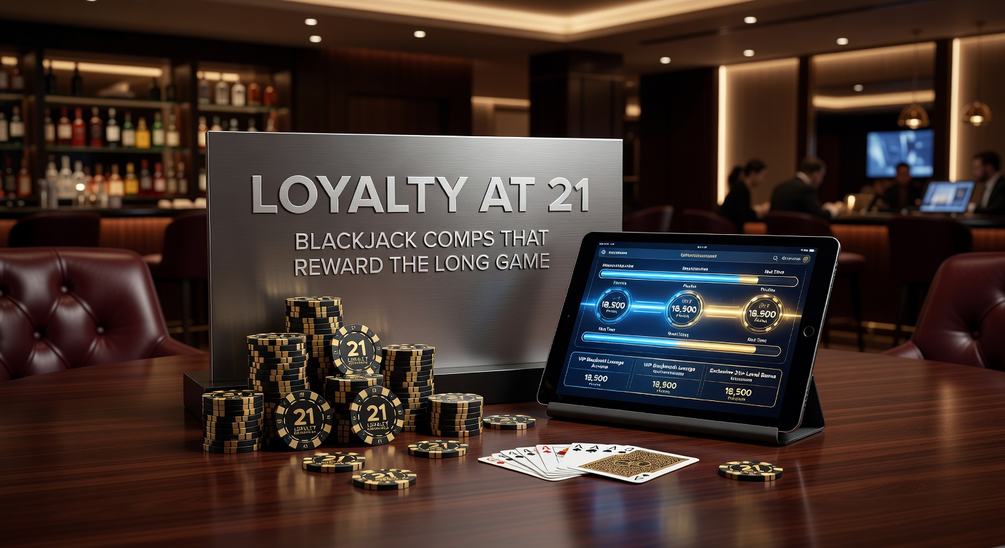 Digital loyalty dashboard on a UK online casino app displaying tier progress, points earned, and available comps for blackjack players