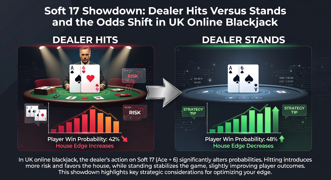 Blackjack table showing dealer hand with Ace and 6, illustrating a soft 17 total