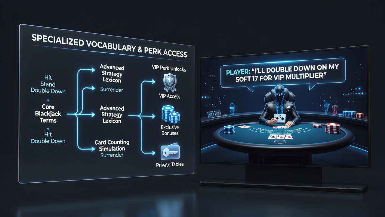 Screenshot of an online blackjack loyalty dashboard highlighting terminology-based reward triggers