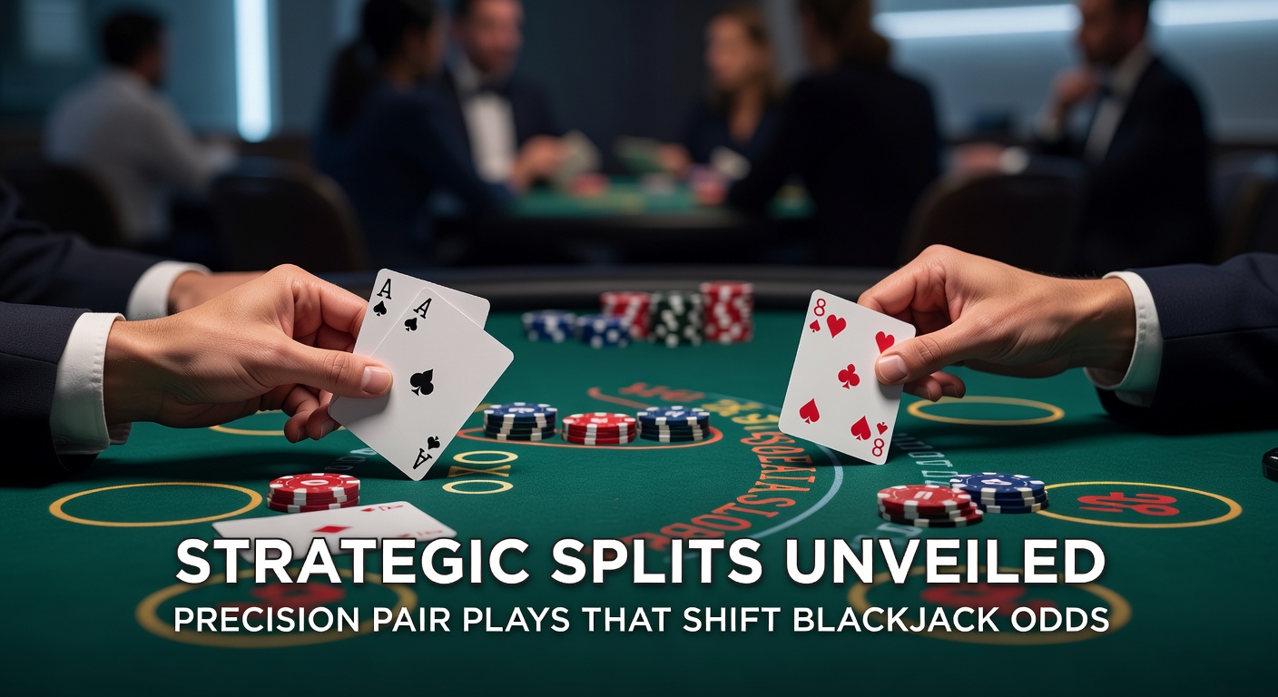 Blackjack table with a pair of eights being split against dealer's six, illustrating a key strategic move that improves player odds