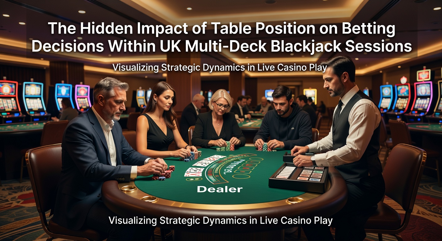 Close-up view of blackjack betting circles with chips placed at varying positions around a multi-deck table