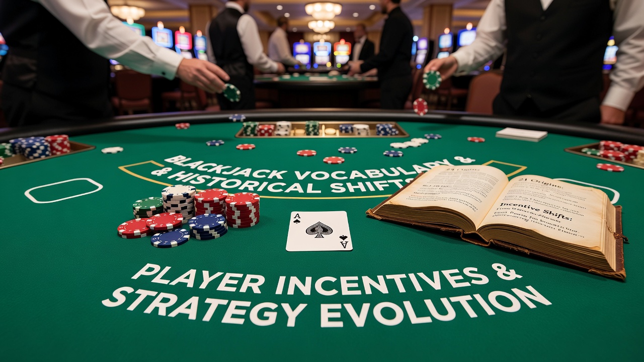Blackjack table with cards and chips showing historical gaming setup