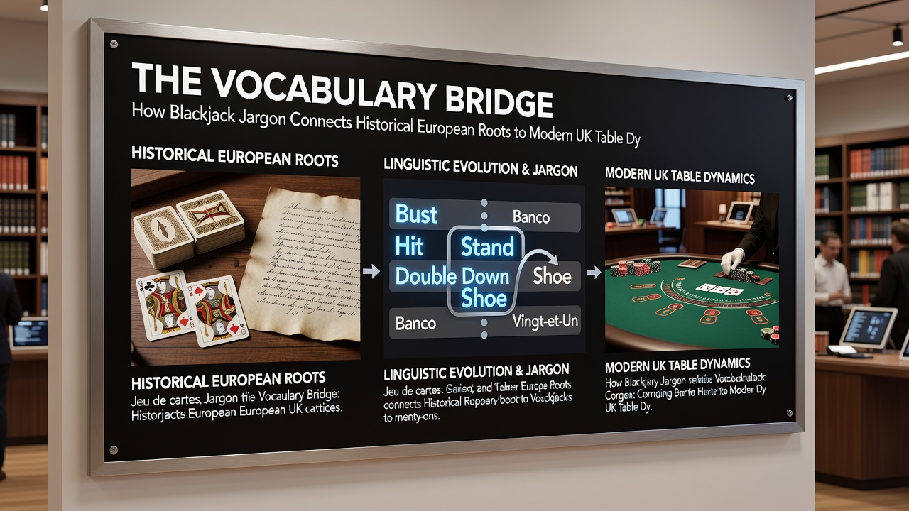 Modern UK blackjack table in action with players using traditional jargon during live play