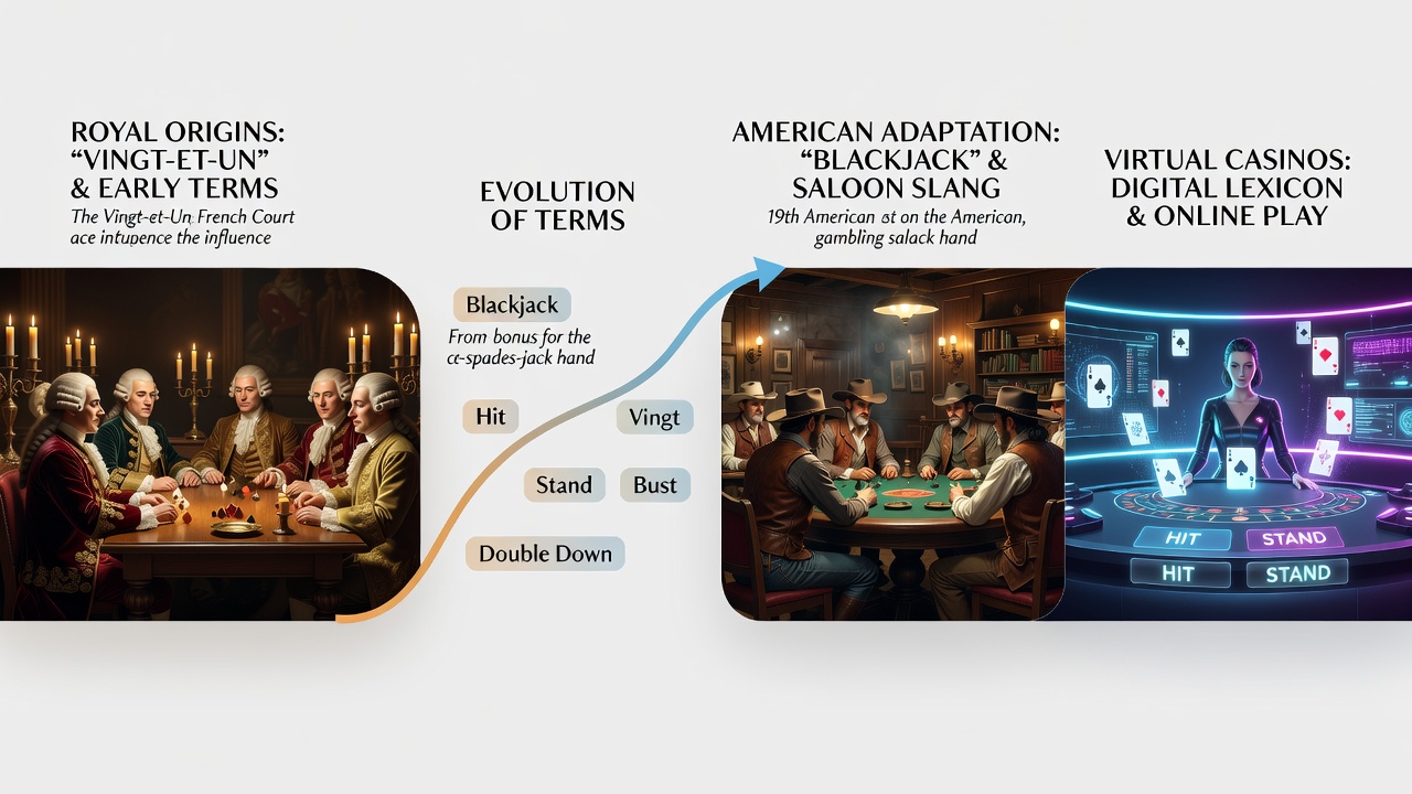 Modern virtual casino interface displaying blackjack terms on a digital table with players interacting online