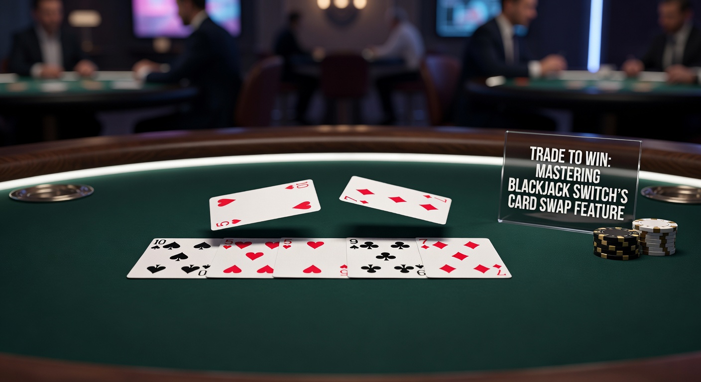 Blackjack Switch table with two hands and swapped cards highlighted, showing the strategic swap mechanic in action