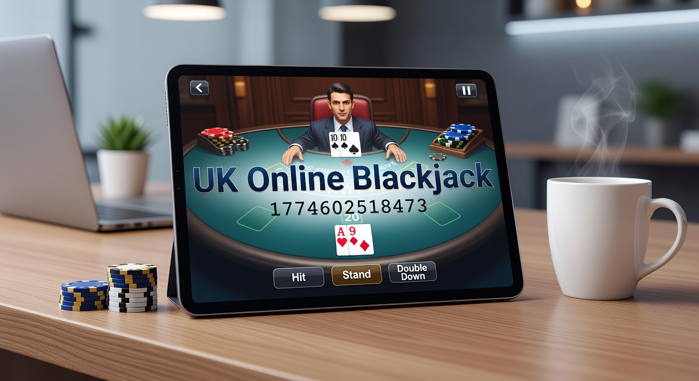 Digital blackjack table on a UK online casino platform showing cards and chips in action